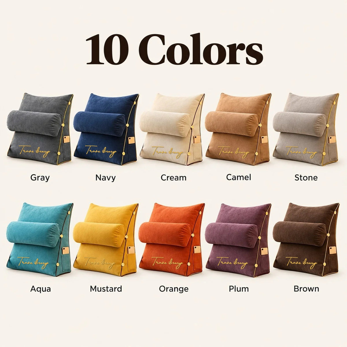 Wedge reading pillow shown in all 10 colors