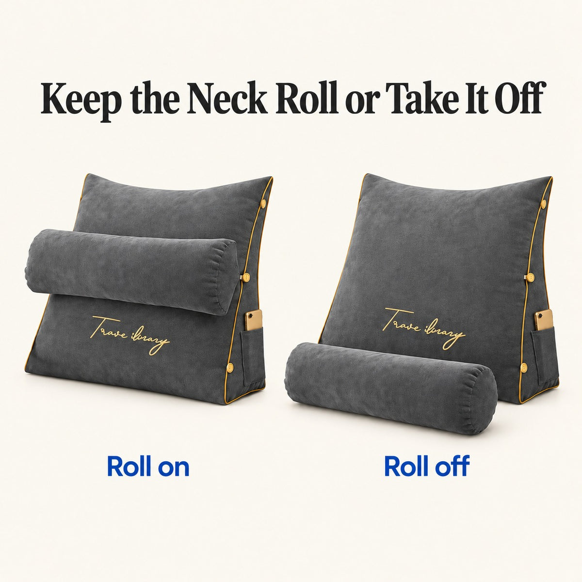 Wedge pillow neck roll that buttons on or comes off