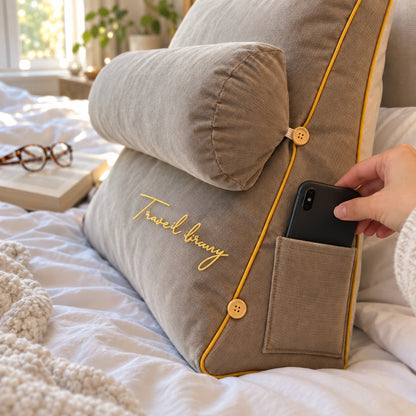 Side pocket on the wedge pillow holding a phone