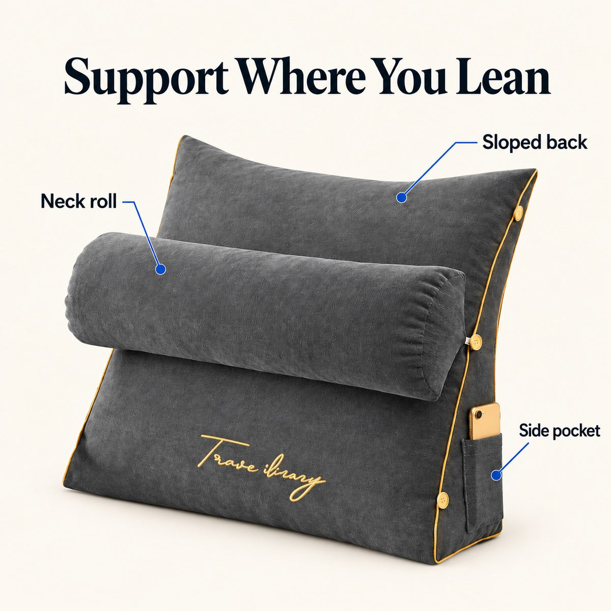 Diagram of where the wedge pillow supports your back and neck